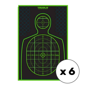 TruGlo - Samoprzylepne tarcze strzeleckie TruSee z zaklejkami - Sylwetkowe - 305 x 495 mm - Zielone fluorescencyjne - 6 szt. - TG-TG13A6